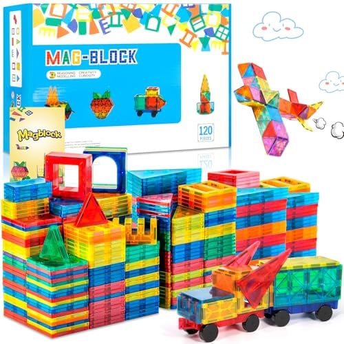 AQXONG 120Pcs Magnetische Bausteine Spielzeug, Magnetisches Bauspielzeug, Puzzle Baustein Spielzeug, Magnetisches Konstruktions Spielzeug für Kinder, Geeignet für Jungen und Mädchen ab 3 Jahren
