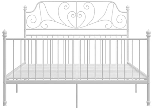 Festnight Letto Matrimoniale Singolo in Ferro Battuto Telaio Letto Giroletto Bianco in Metallo 160x200 cm