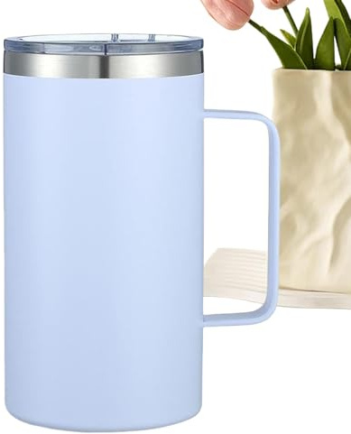 Taza de café para acampar – Taza de camping de 24 oz con tapa aislada al vacío, vasos de metal aislados de doble pared de acero inoxidable | Taza de café para exteriores, taza de viaje de acero