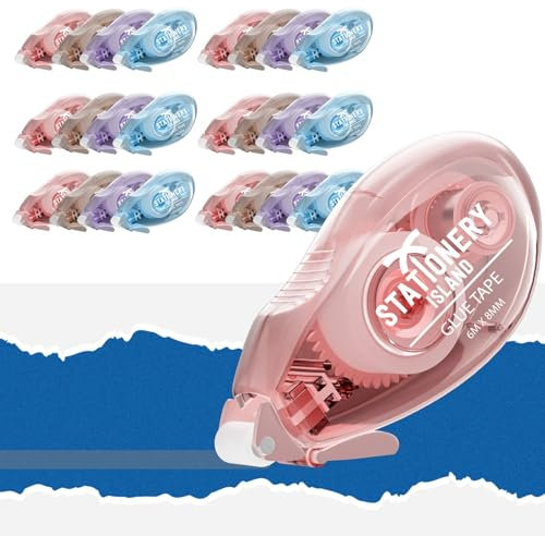 STATIONERY ISLAND Glue Tape Roller, 24 Pack Double Side Tape Dispenser, Scrapbooking Supplies, 6mx8mm Adhesive Glue Roller Tape for Crafting, Cards, Photo, Journal and Scrapbooking