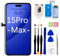 EFaith - Pantalla para iPhone 15 Pro Max LCD de repuesto Full HD táctil digitalizador con kit de reparación completo + protector de pantalla + adhesivo impermeable para A2849, A3105, A3106, A3108