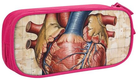 JKSEEPYN Federmäppchen mit Herzdiagramm und Aufschrift Human Anatomy, schwarz, Make-up-Organizer, doppellagige Reißverschlusstasche mit Stiftfächern und Taschen, für Büro, Reisen oder Schule, rose,