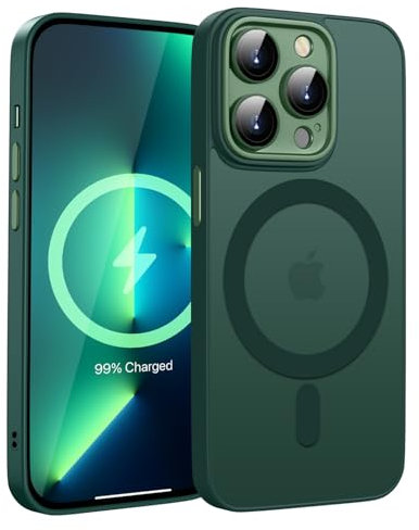 KPPIT Magnetisch Hülle für iPhone 13 Pro Hülle 6,1 Zoll Kompatibel mit MagSafe, Transluzente Matt Rückseite Dünn Stoßfest Handyhülle für iPhone 13 Pro Case, Canngling grün