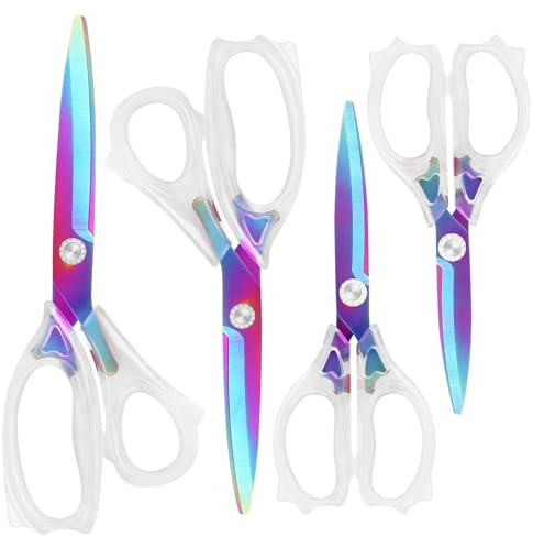 Uaugulft Forbici acriliche, lame affilate e colorate in titanio con manico ergonomico in ABS, set di 4 forbici multiuso, adatte per cucito e uso domestico