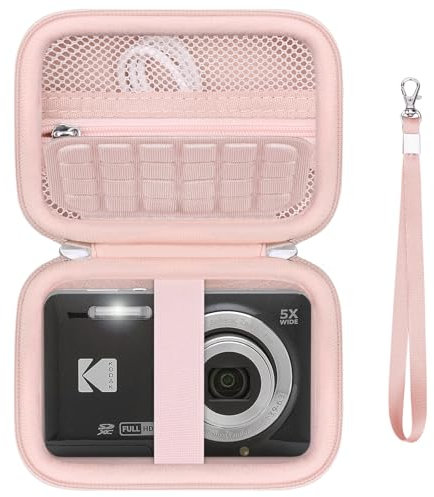Supmay Digital Camera Case Compatible with Kodak PIXPRO FZ45 FZ55 FZ53 FZ43 Digital Camera, Vlogging Camera Storage Holder Travel Bag with Mesh Pocket for Battery, USB Cable, SD Card, Pink