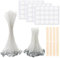 Kit de Mechas para Velas - 50 Mechas de Algodón, 10cm/20cm Mecha de Algodón Natural,60 Adhesivos y 4 Soportes de Madera, Ideal para DIY en la Fabricación de Velas y Candelabros