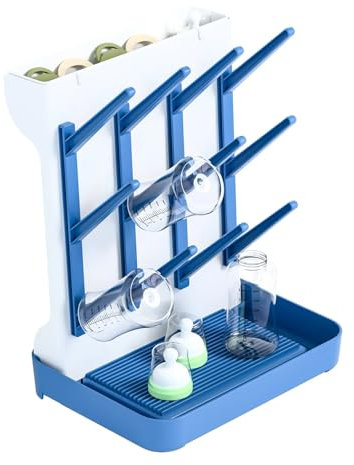 Cubble Baby Bottle Drying Rack – Vertical Space Saving Stand for Bottles, Teats & Pump Parts – Holds 12 Bottles, Compact & Portable Drying Organizer for Newborn Essentials – BPA-Free (Blue)