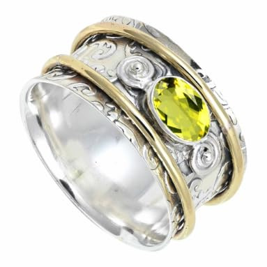 Laborgezüchteter Zitronenquarz Edelstein Ring Herren und Damen Spinner Ring 925 Sterling Silber Meditationsring handgefertigter Schmuck ERG1212BA6_(52 (16.6))