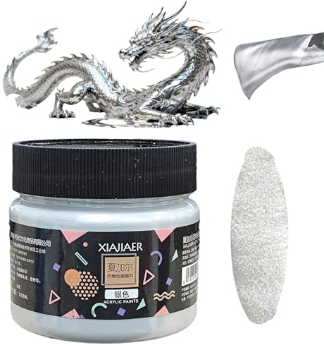 Nurila Juego de pintura acrílica de plata de 100 ml, pintura acrílica de alta calidad, resistente al agua y a la luz, secado rápido para tela, muebles, madera, arcilla, lienzo, suministros de