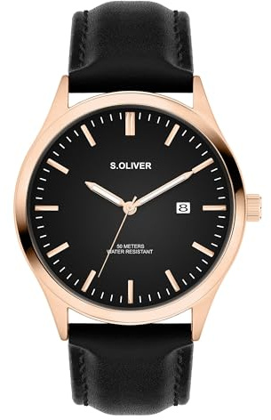 s.Oliver Herrenuhr - 42 mm - analoge Armbanduhr mit Quarzwerk - flaches Gehäuse - 3 Zeiger - hoher 5 ATM wasserdicht - Kratzfest