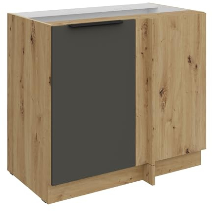 Kuechen-preisbombe Küchen Eckunterschrank 105 cm Küche ARIA Graphite Ultra matt + Eiche Artisan matt, hochwertige Fronten mit Anti Fingerprint Beschichtung Küchenzeile Küchenblock