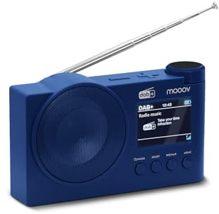 Mooov 477255 - Radio Dab+ y FM con Bluetooth 5.0, Despertador Doble Alarma, Pantalla Color, USB MP3, Batería Recargable hasta 15h, Función Sleep, Azul