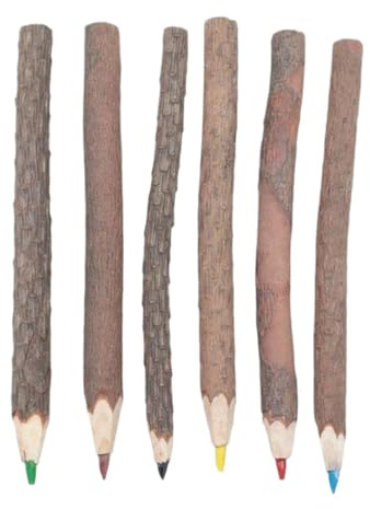 Farbstift-Set – 6-teilige Buntstifte aus Naturholzzweigen, rustikale Ast-Kunststifte zum Zeichnen für Kinder, Vintage 2B-Graphit-Skizzenset – für Camping, Schule, Arbeitsplatz, Klassenzimmer