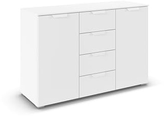 Rauch Möbel ADITIO, Kommode, Farbe Weiß, Breite 120 cm | Sideboard im modernen Look, 2-türig, 4 Schubladen, Soft-Close-Funktion, für Schlafzimmer, Gästezimmer, Wohnzimmer, Flur