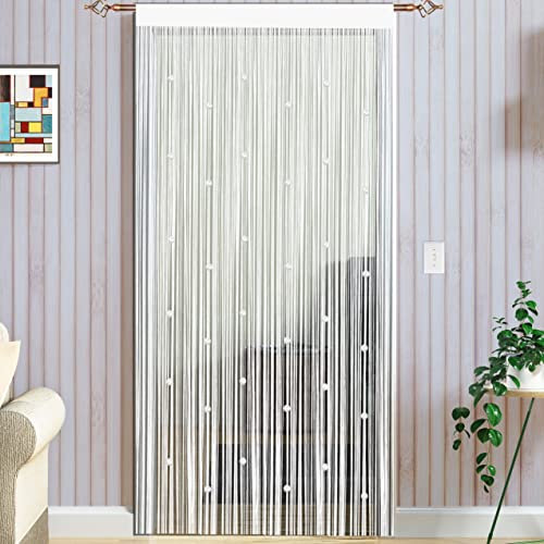 Taiyuhomes Bead String Curtain Door Fly Screen for Doorways Window Decorations Room Divider Single Door (90x245cm) White