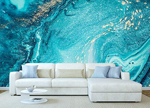 Papier peint en vinyle et papier peint bleu et doré | Plusieurs dimensions | salons 350x250cm papier peint