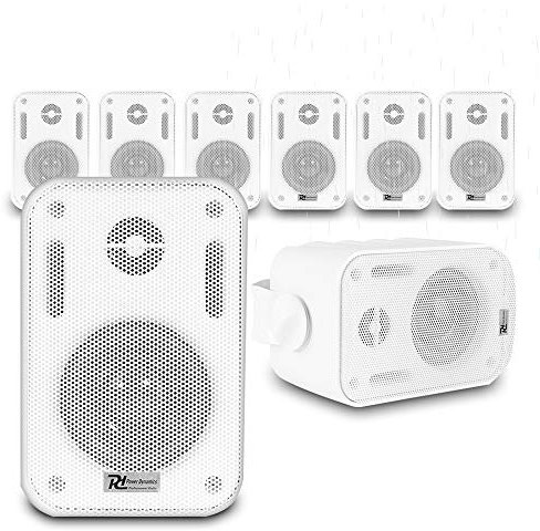 Power Dynamics BC30V 8x 3 White Wall Speakers Set, Weatherproof IPX5 Outdoor Garden Music System, 100V or 8 Ohm Operation, Aluminium Brackets Included, Home Terrace Commercial Audio Kit