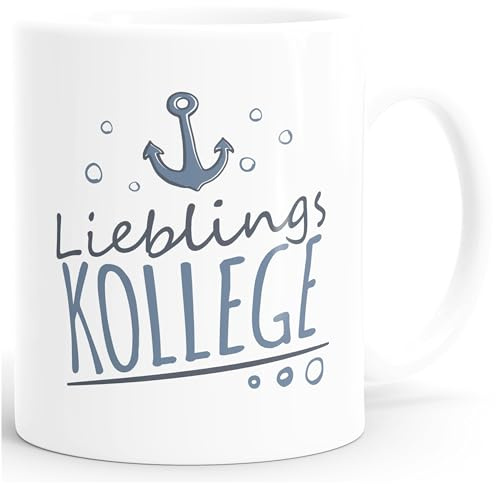 MoonWorks® Kaffee-Tasse Schriftzug Lieblings - Kollege/Nachbar mit Ankermotiv Geschenk Lieblingsperson Weiss Keramik-Tasse