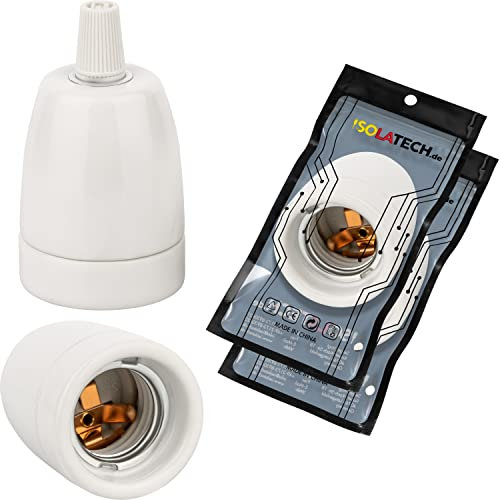 ISOLATECH 2Stk E27 Keramik Lampenfassung mit Zugentlastung LED Energiesparlampen (max.250V/4A) Leuchtmittel Home Installation Einbau Decke Halterung Küche Sockel Badezimmer hitzebeständig