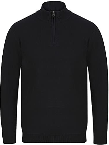 Kensington Eastside Men's Barnsley Cotton Rich Funnel Zip Neck Knitted Jumper - Black - XL