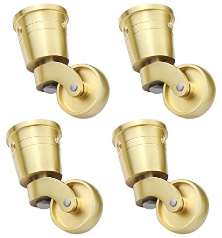 Set of 4 Solid Brass Castors, 360° Swivel Wheels, Polished Brass, Antique Vintage, Cup Style Fitting, with Screws, Gold (31mm/1.2in)