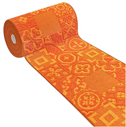Alfombra de cocina 3D antideslizante lavable impermeable baldosa Maiolica Mod.Clean Dis.G 57 x 270 naranja