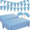 Oktoberfest Tischdecke 44 STK. Bayerische Deko Bayrische Flagge Zahnstocher Flaggen Wimpelkette Kuchendeko Tischdecke für Außenbereich Bayernraute Blau Weiß (128 x 275cm)