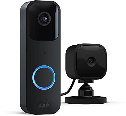 Blink Videotürklingel (Video Doorbell) + Blink Mini (Schwarz)| Überwachungskamera, Gegensprechfunktion, HD-Video, lange Batterielaufzeit, Bewegungserfassung, App-Benachrichtigungen bei Klingeln (schwarz)