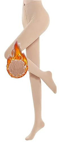 CheChury Collants Opaque pour Femmes Nude Jambes Polaire Chaud Extensible Collant en Molleton Résistant Bas Beige Leggings Taille Haute Imperméable,Beige,L-XL(60-80kg)