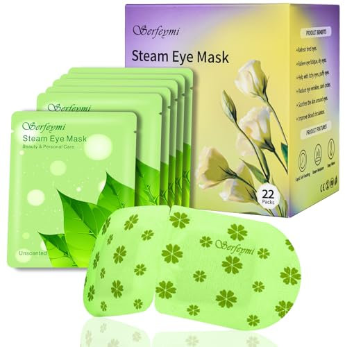Serfeymi Steam Eye Mask 22 PCS- Self Heating Eye Mask, Warming Eye Mask, Heated Eye Mask for Puffy Eyes, Dry Eyes, Moist Hot Warm Eye Compress, Disposable Sleep Eye Mask Relief Eyes Fatigue Unscented