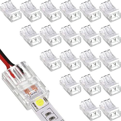 RUNCCI-YUN 20 Stück LED Strip Connector 2 polig 8mm, LED lötfrei Streifenverbinder,2Pin Verbindungskabel Verbinder, für SMD 5050/3528 Einfarbige LED Streifen Stripes 5V 12V 24V(transparent)