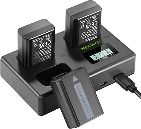 NEEWER NP-FW50 Lot de 3 Batteries et Chargeur de Rechange 1100 mAh NP-FW50 et Chargeur USB à Triple Emplacement Compatible avec Sony ZV-E10 A7 A7R A7RII A7II A7SII A7S A7RII A6300 A6400 A6500 RX10
