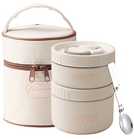 VANDHOME Tragbares Bento-Lunchbox-Set, mikrowellengeeignet, Thermo-Lunchbox, hält Lebensmittel warm, Lunchbehälter mit isolierter Tasche und Utensilien, 18/8 Edelstahl, stapelbar, 2 Stück, 964 ml)