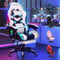 ELFORDSON Gaming Chair with RGB LED Light, 8-Point Massage Computer Office Chair with Lumbar Support Footrest 82cm High Back 150° Recliner, White & Black