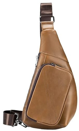 MANNUOSI Herren Schultertaschen Sling Bag Leder Brusttasche Vintage Echtleder Handtasche Braun 2