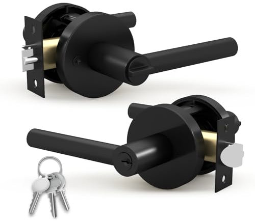 Mega Handles Ronn Entrance Entry Lever Door Handle Heavy Duty Round Locking Lever Set for Left or Right-Handed Doors, Interior/Exterior Door Levers - Matte Black