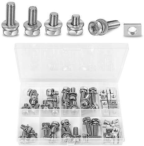 56 Pack Motorcycle Battery Terminal Nuts and Bolt Kit M6 x 10 mm 12 mm 16 mm 20 mm Bolt Square Nut Kit Stainless Steel Motorcycle Battery Screw and Nut - Perfect for ATV Bike Scooter