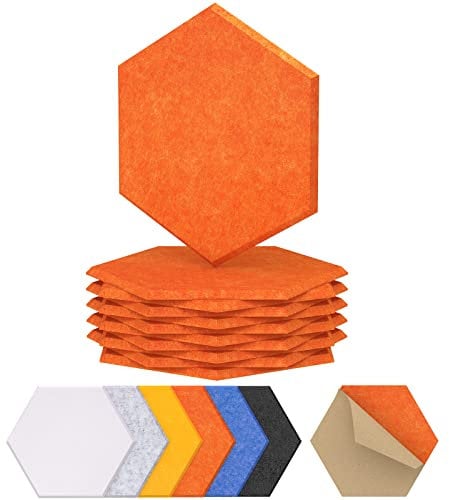 Hexagon Akustikplatten selbstklebend 12St., TONOR Schallabsorber Schallschutz mit Hochdichte Wandfliesen Schall Dämmung 30x26x1cm für Studio, Büro, Akustische Behandlung und Wanddekoration Orange