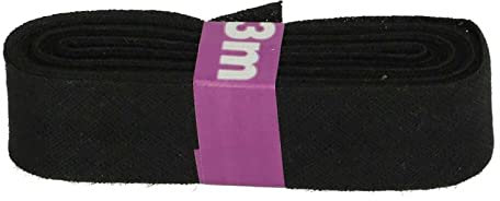 Schrägband 3m x 20mm Baumwolle gefalzt 60 Farben Einfassband Saumband, Farbe:000 schwarz