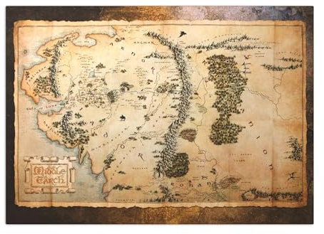 Displate Offiziell Middle Earth MetallPoster Magnetische Befestigung Inklusive Lizenziert Bilder Hochwertiges Poster Middle-Earth Maps - Hobbit Middle-Earth Map 67.5 cm x 48 cm