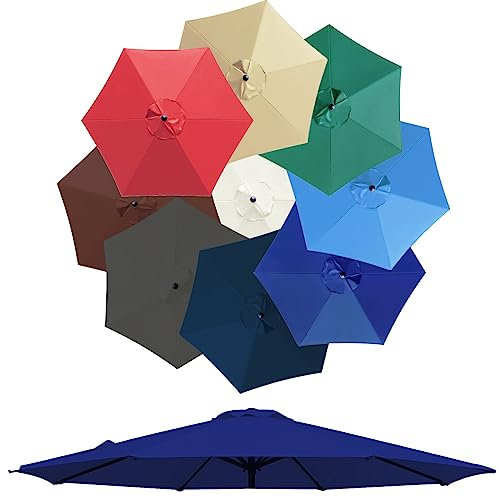 Auvent De Remplacement Pour Parasol De Terrasse De 3.0m, 6 Baleines/8 Baleines Toile De Parasol Déporté, Housse De Rechange Pour Parasol D'extérieur, Polyester Anti UV 50+(Couleur:Blue,Taille:300cm 6-
