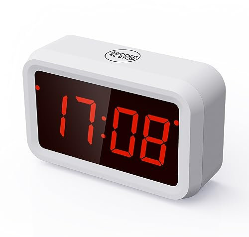 KWANWA Digital Alarm Clock Battery Operated,Bedside Clock with Auto LCD & LED Display,12/24H,Snooze,Adjustable Brightness,Small Clock for Bedroom Office Desk Travel (Red Display)