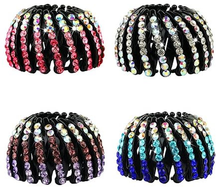 4 Stück Vintage Vogelnest-Haarspangen Strass erweiterbare Vogelnest-Haarspangen geometrische ausziehbare Haarschlaufen Pferdeschwanz-Halter-Clip für Mädchen und Frauen