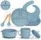 MOJINL Silikon Baby Geschirrset, Rutschfest Kindergeschirr Set mit Saugnapf, 7 Stück BPA Frei Esslernbesteck Sets mit Löffel Gabel Schüssel Lätzchen Baby Becher Trinklernbecher und Teller mit Deckel