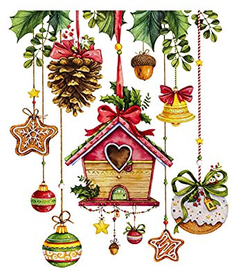 Fensterbilder Weihnachten Weihnachtsfensterbilder Weihnachten Festliche Glas Aufkleber Star Bell Fenster Clings Aufkleber Schlafzimmer Wohnzimmer Wandaufkleber Weihnachts (Multicolor, One Size)