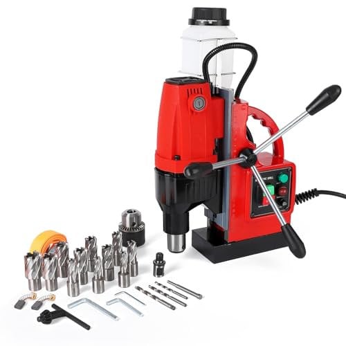 GARVEE Magnetische Bohrmaschine, 1100 W, 550 U/min, tragbare Mag-Bohrmaschine, magnetische Kernbohrmaschine für Metallbearbeitung, 14 Stück Ringschneider-Bohrer, Rot