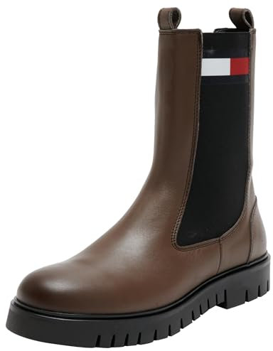 Tommy Jeans Donna Stivaletti Chelsea in Pelle, Marrone (Velvet Brown), 37