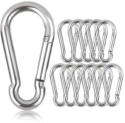 Karabiner Legierter Stahl, Schlüsselanhänger Karabinerhaken 50mm x φ5mm belastbar bis 120 kg Kletterhaken verzinkt (12 Stück)