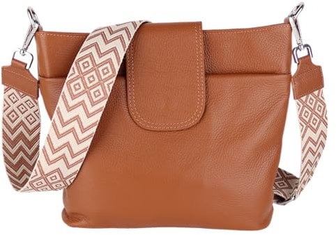 MIRROSI® Umhängetasche Damen, Echtleder, Made in Italy, BOHO Style30x24,50x9cm (BXHXT) viel Stauraum, Handtasche, Brusttasche, Crossbody Bag (1 Tasche & 2 Gurte) (Braun (BOHO))