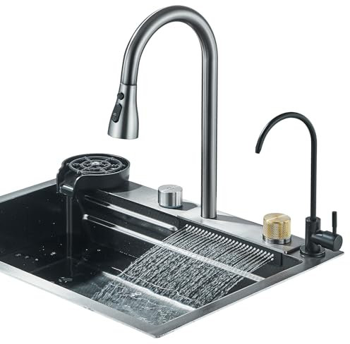 TVTIUO Fregadero de Cocina de Acero Inoxidable,Fregadero de Cocina con Lavavasos y Dispensador de Agua Pura, Aceros Inoxidables (60 X 45 cm) Gris Plateado
